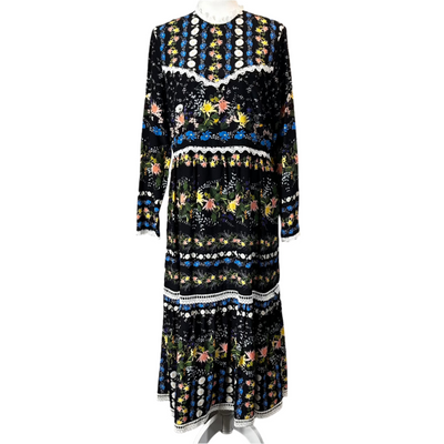 Erdem Black Floral Silk Georgie Maxi Dress XL