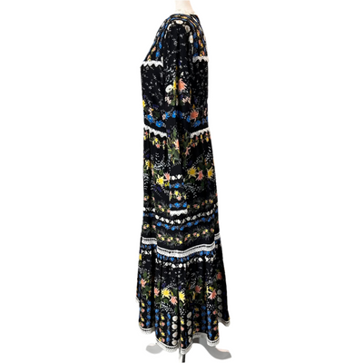 Erdem Black Floral Silk Georgie Maxi Dress XL