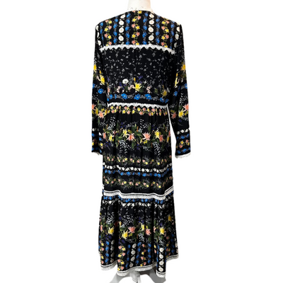 Erdem Black Floral Silk Georgie Maxi Dress XL