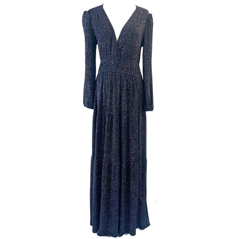 Ba&Sh Brand New £450 Navy Glitter  Stretch Maxi Dress S