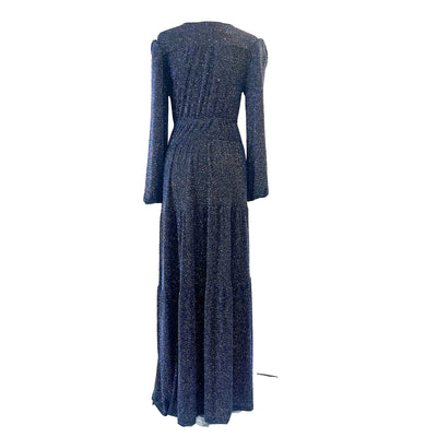 Ba&Sh Brand New £450 Navy Glitter  Stretch Maxi Dress S