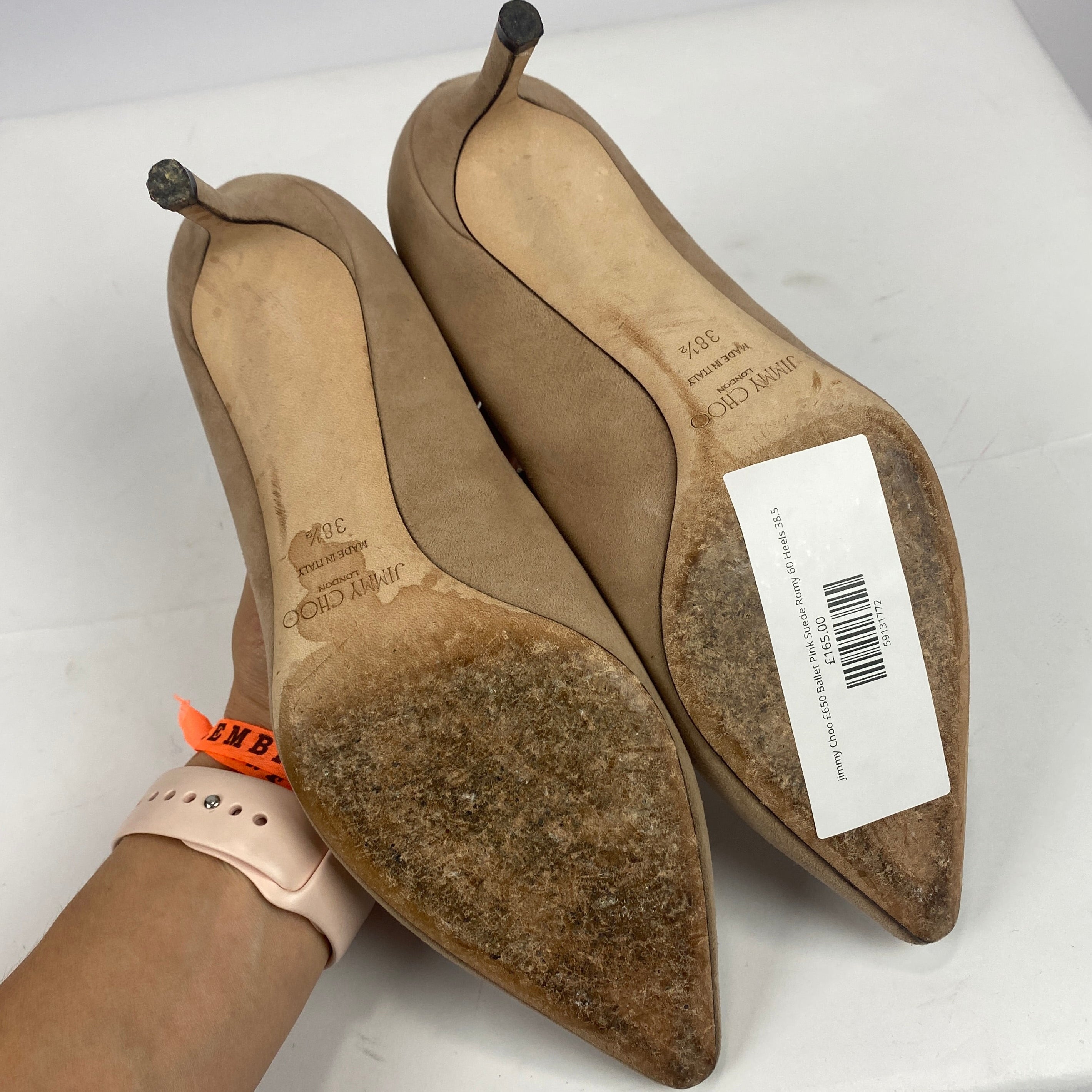 Jimmy Choo £650 Ballet Pink Suede Romy 60 Heels 38.5
