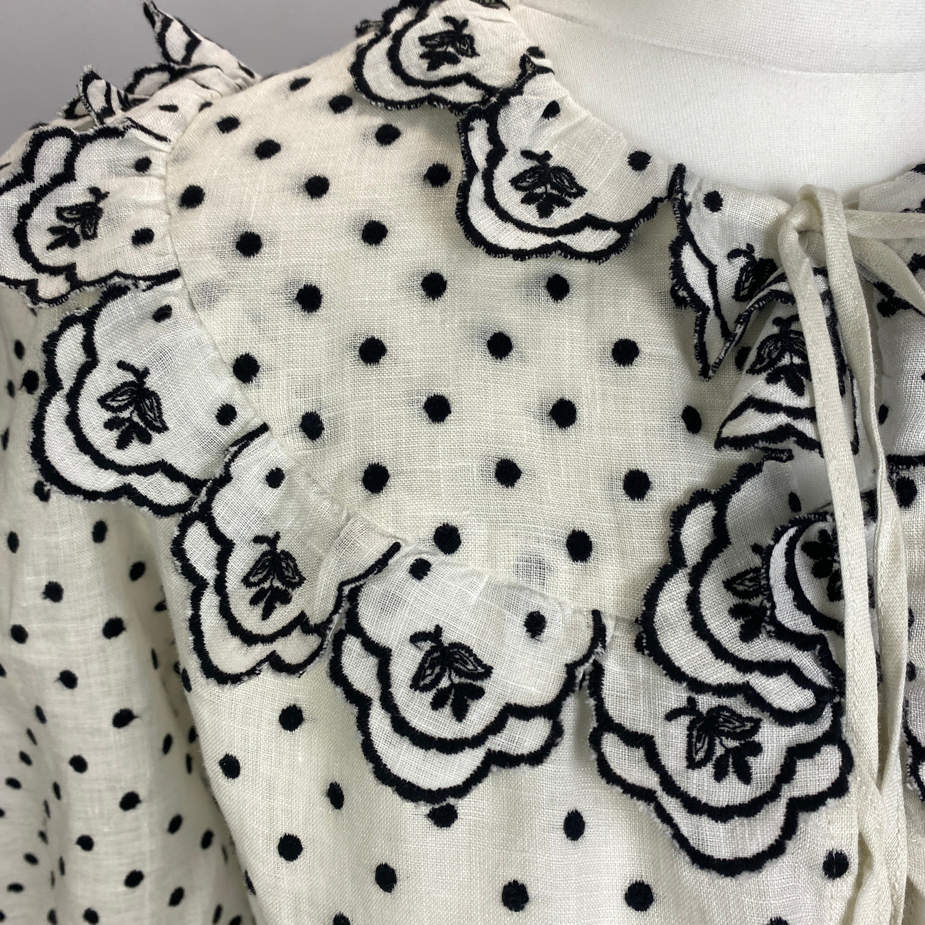 Zimmermann Ivory & Black Polka Dot Linen Mini Dress XXS/XS