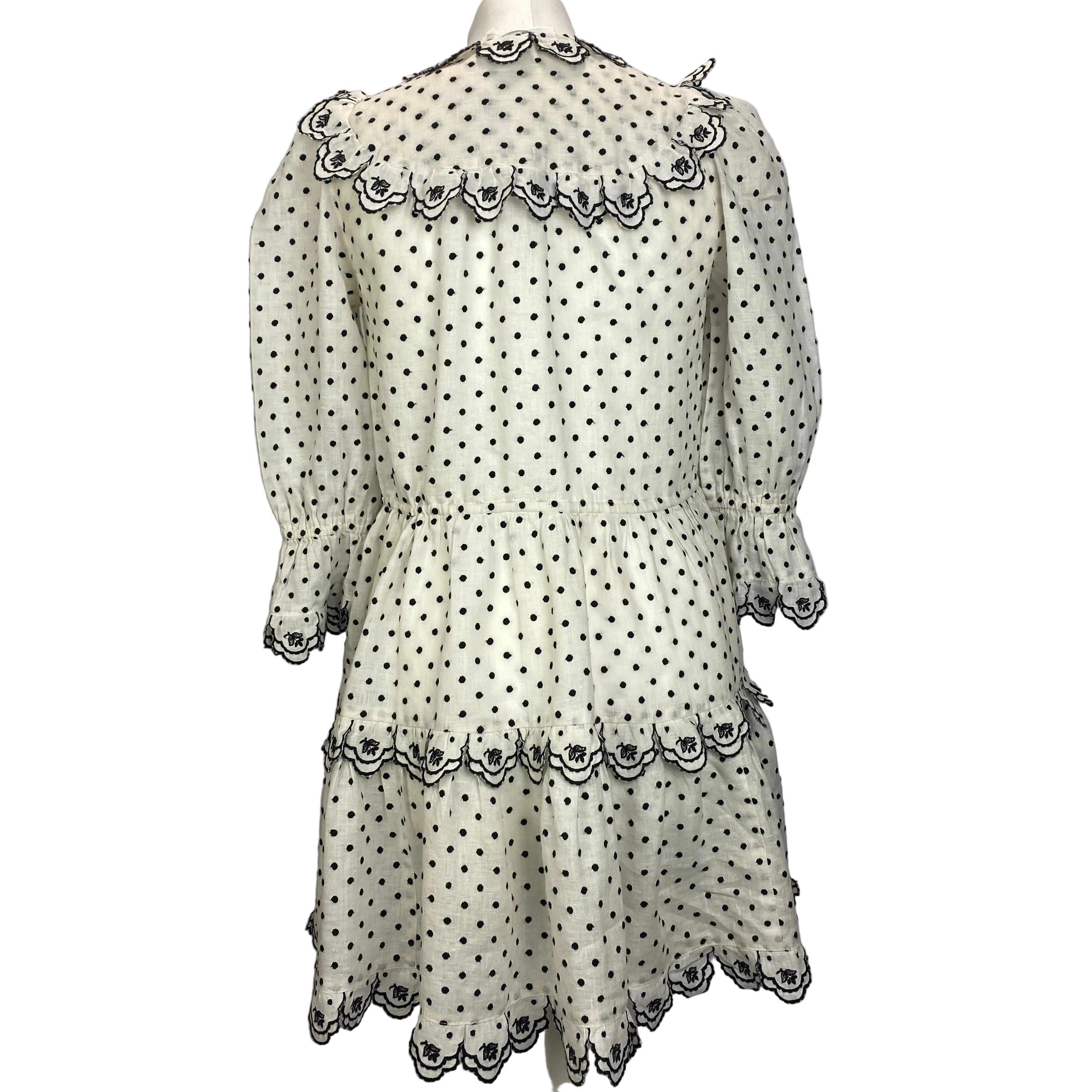 Zimmermann Ivory & Black Polka Dot Linen Mini Dress XXS/XS