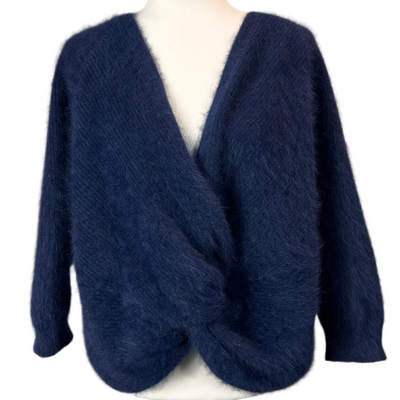 Ba&Sh Navy Fluffy Angora Twist Back Sweater L