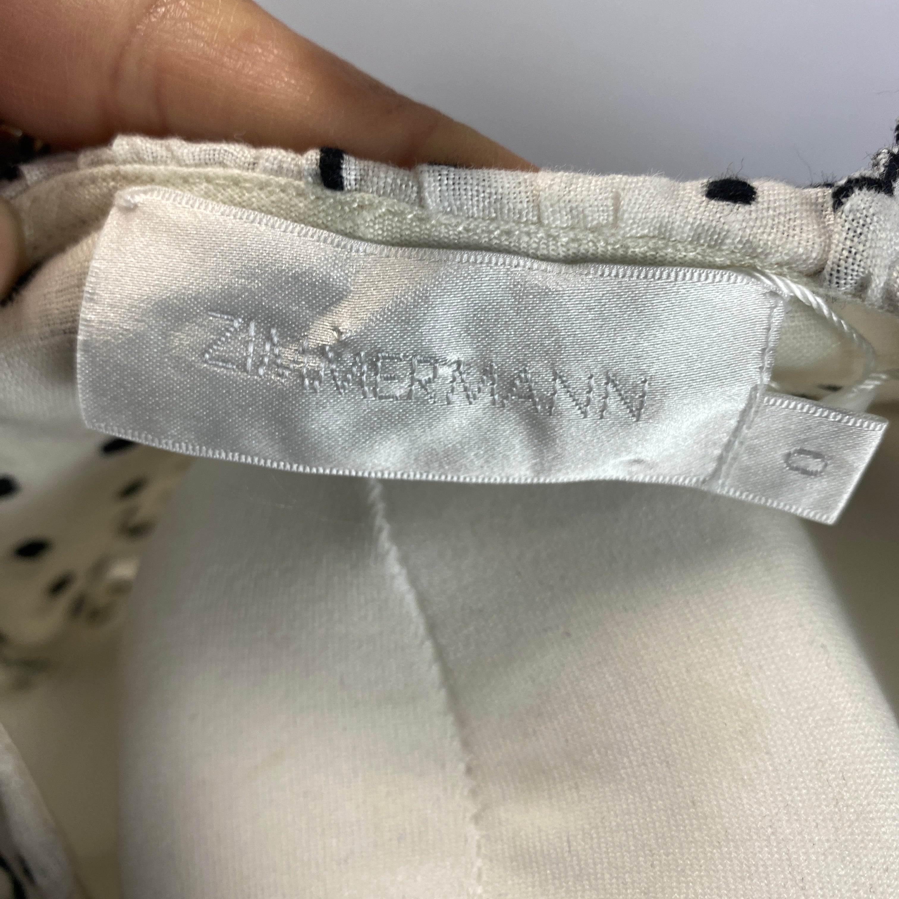Zimmermann Ivory & Black Polka Dot Linen Mini Dress XXS/XS