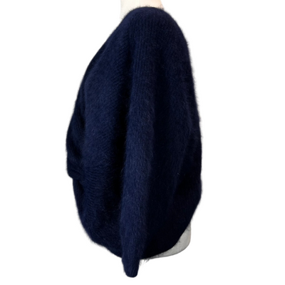 Ba&Sh Navy Fluffy Angora Twist Back Sweater L