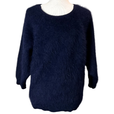 Ba&Sh Navy Fluffy Angora Twist Back Sweater L