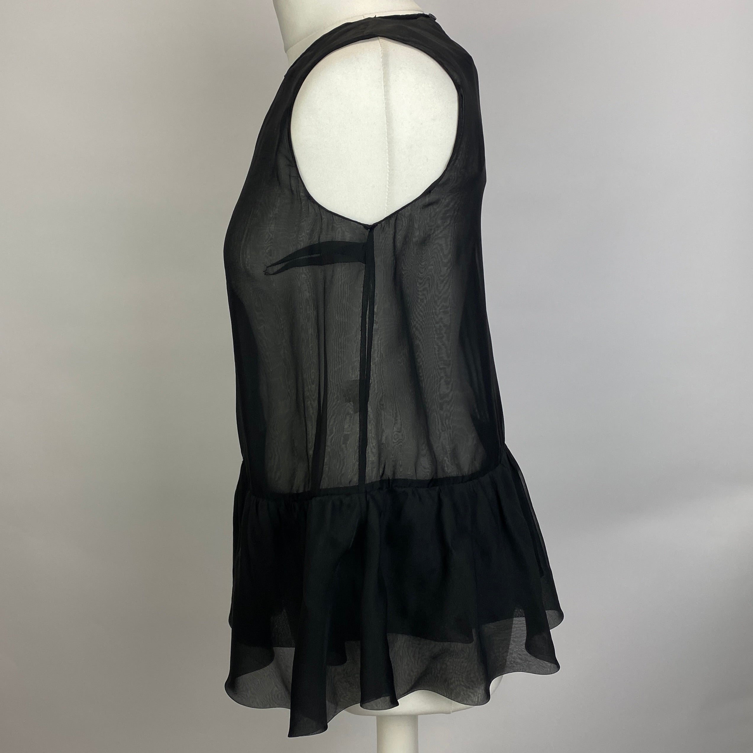 Brunello Cucinelli Black Silk Organza Peplum Top M