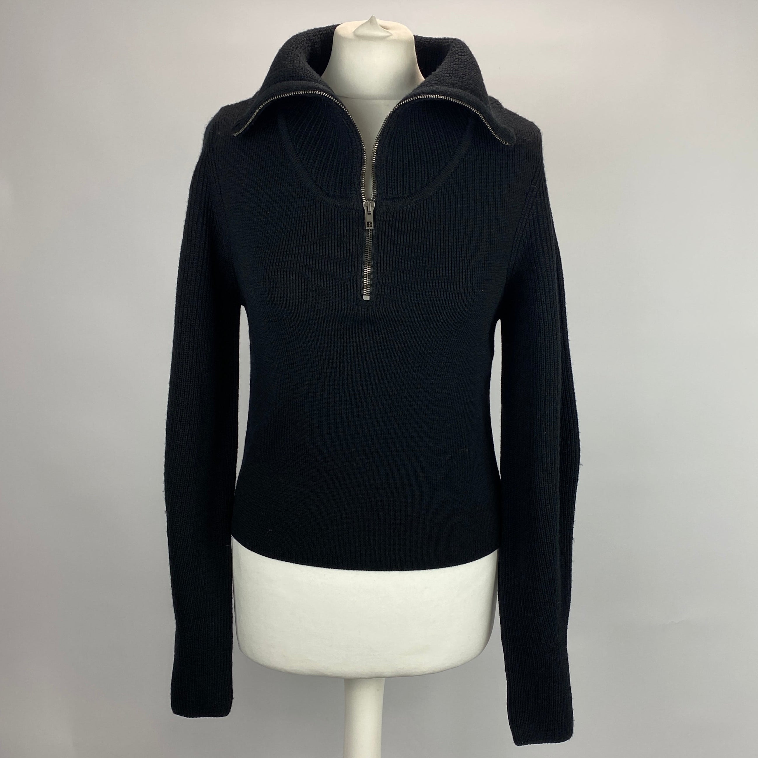 Lemaire £430 Black Wool Rib Zip Sweater XS