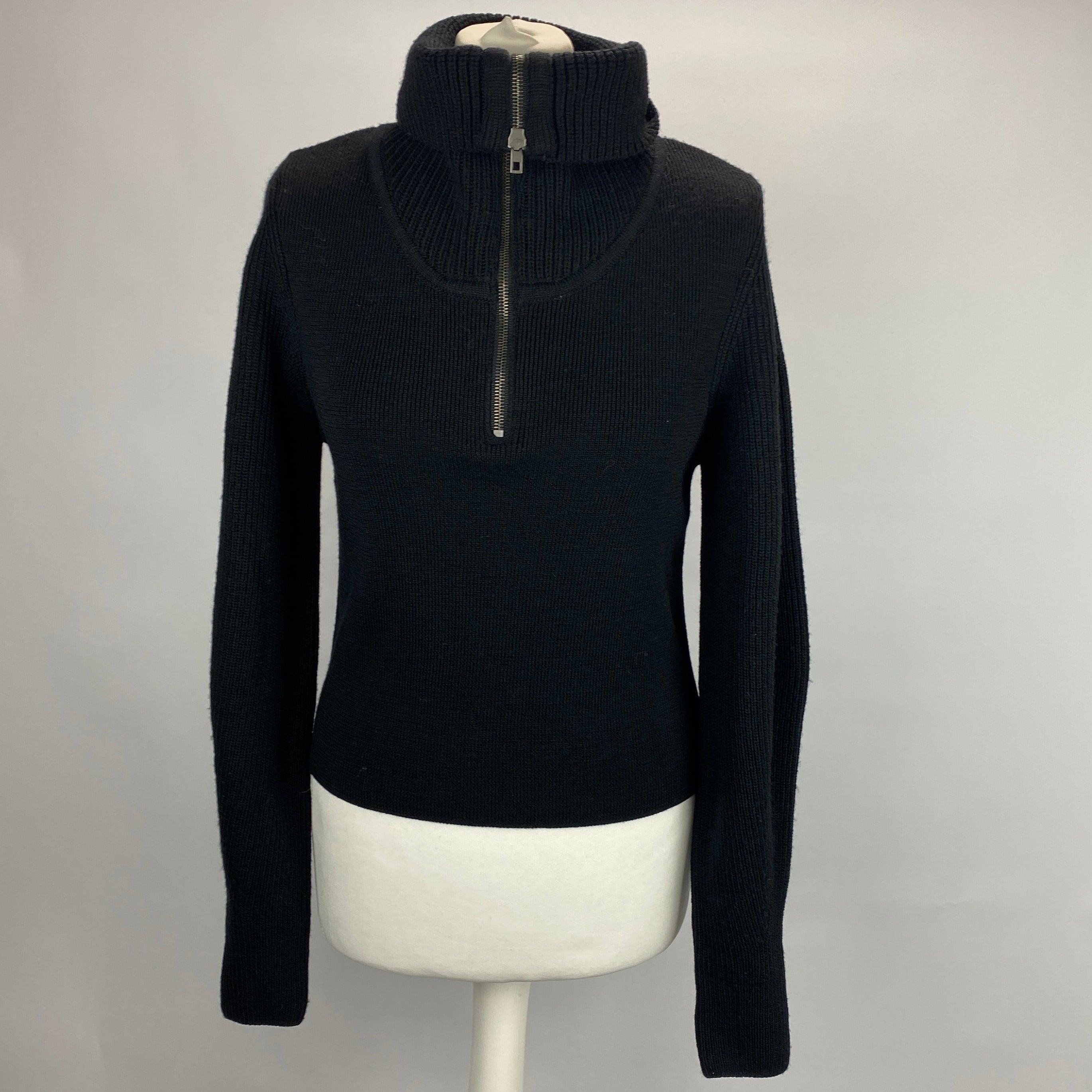 Lemaire £430 Black Wool Rib Zip Sweater XS