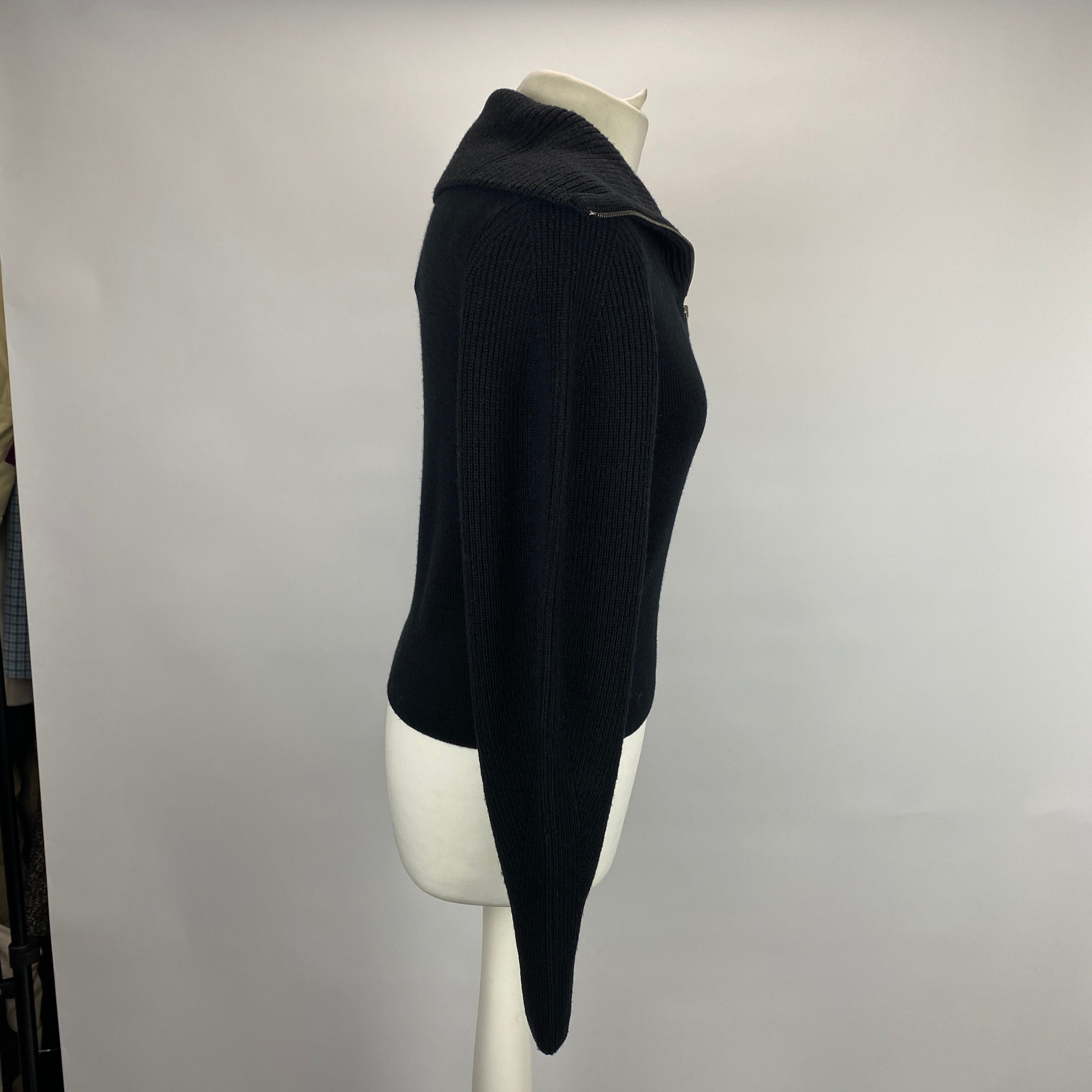 Lemaire £430 Black Wool Rib Zip Sweater XS