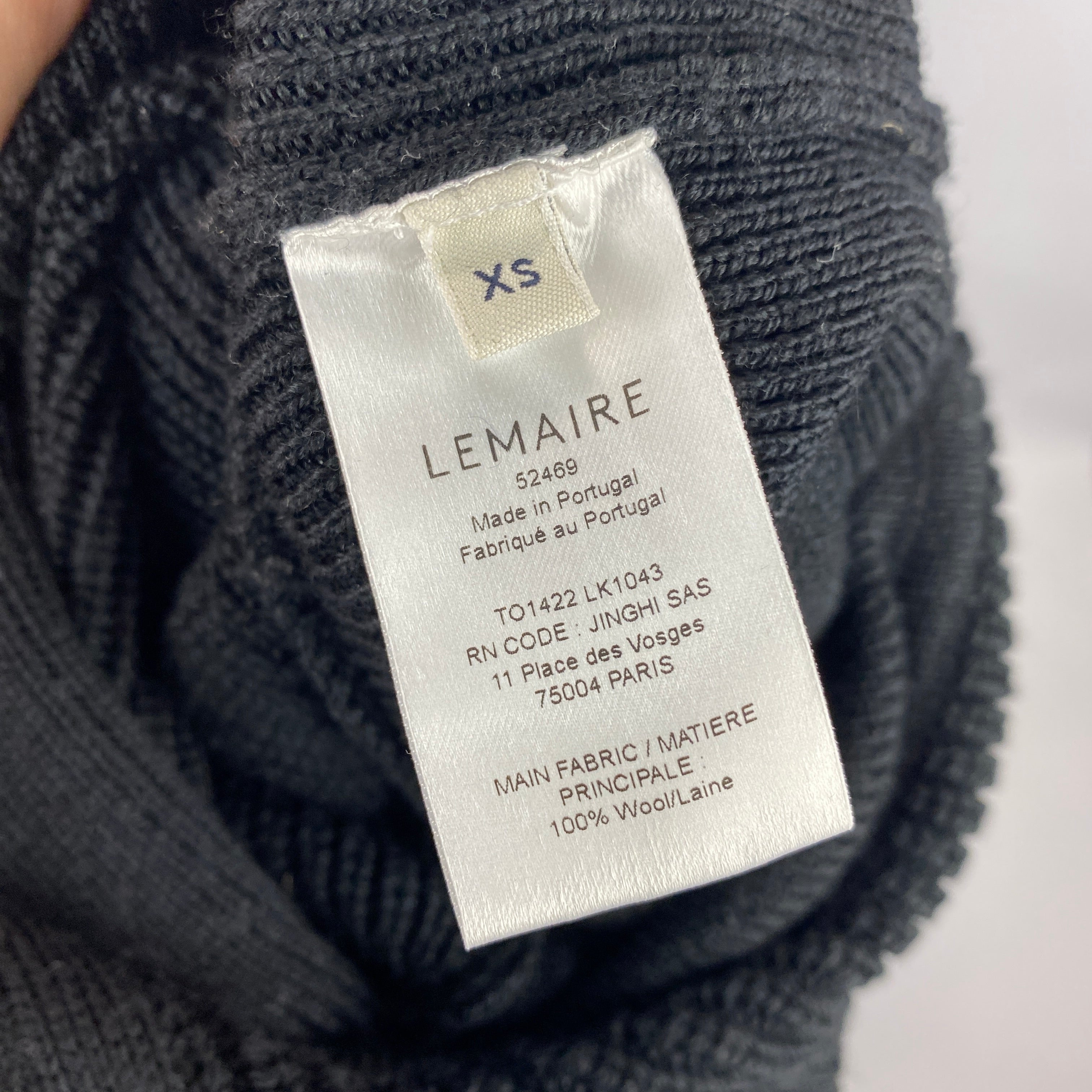 Lemaire £430 Black Wool Rib Zip Sweater XS