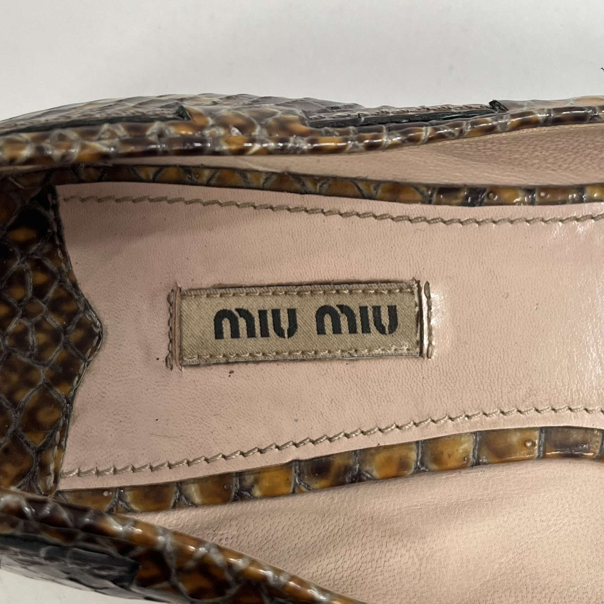 Miu Miu Mustard Patent Snakeskin Loafers 41