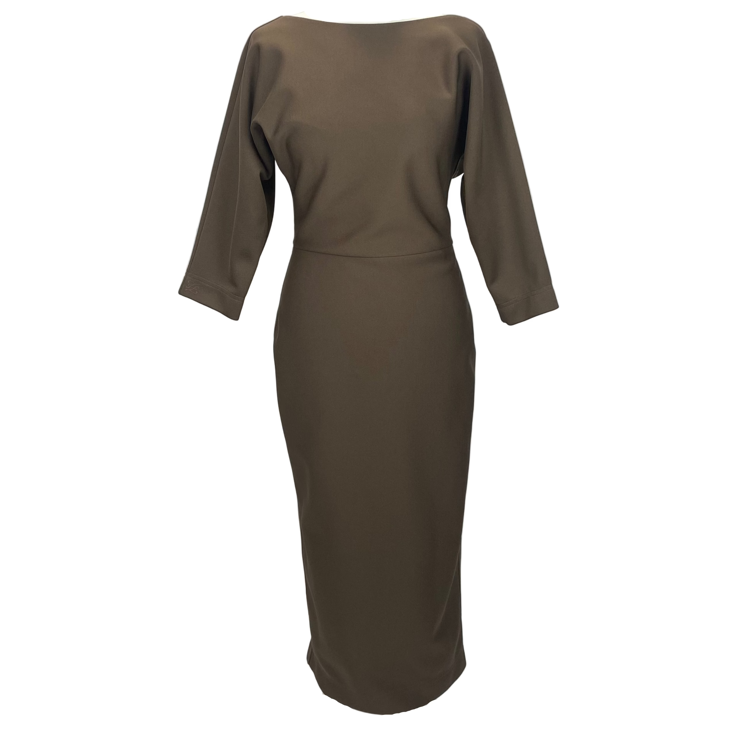 Fendi Brand New Taupe Stretch V Back Dress S