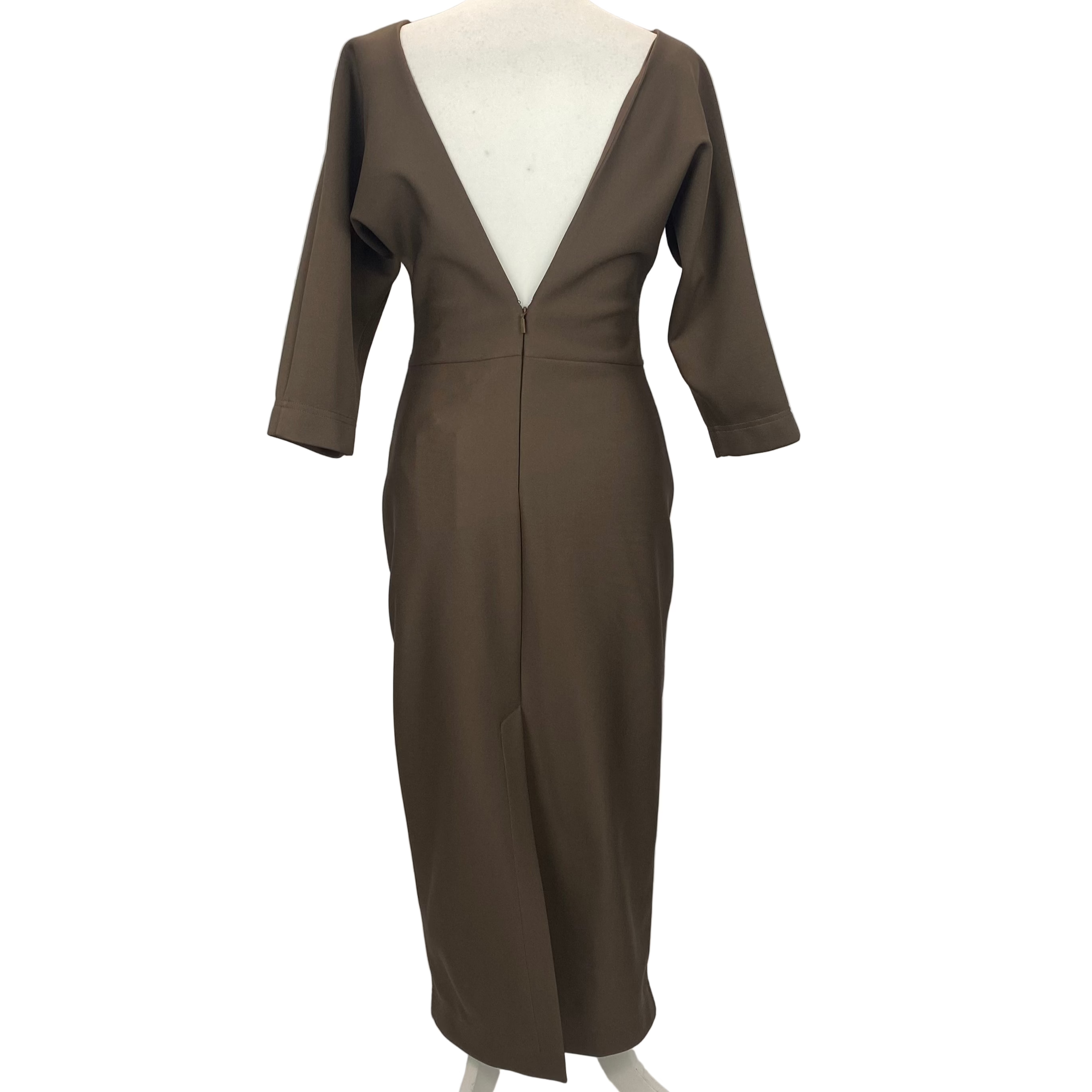 Fendi Brand New Taupe Stretch V Back Dress S