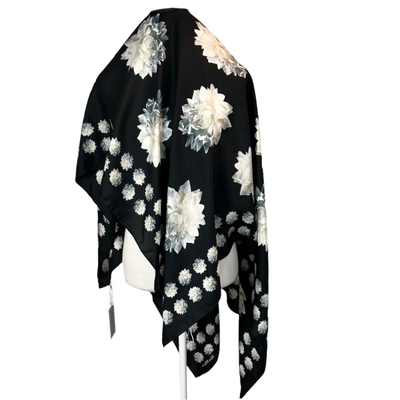 Max Mara £145 Black & Ivory Rose Print Silk Scarf