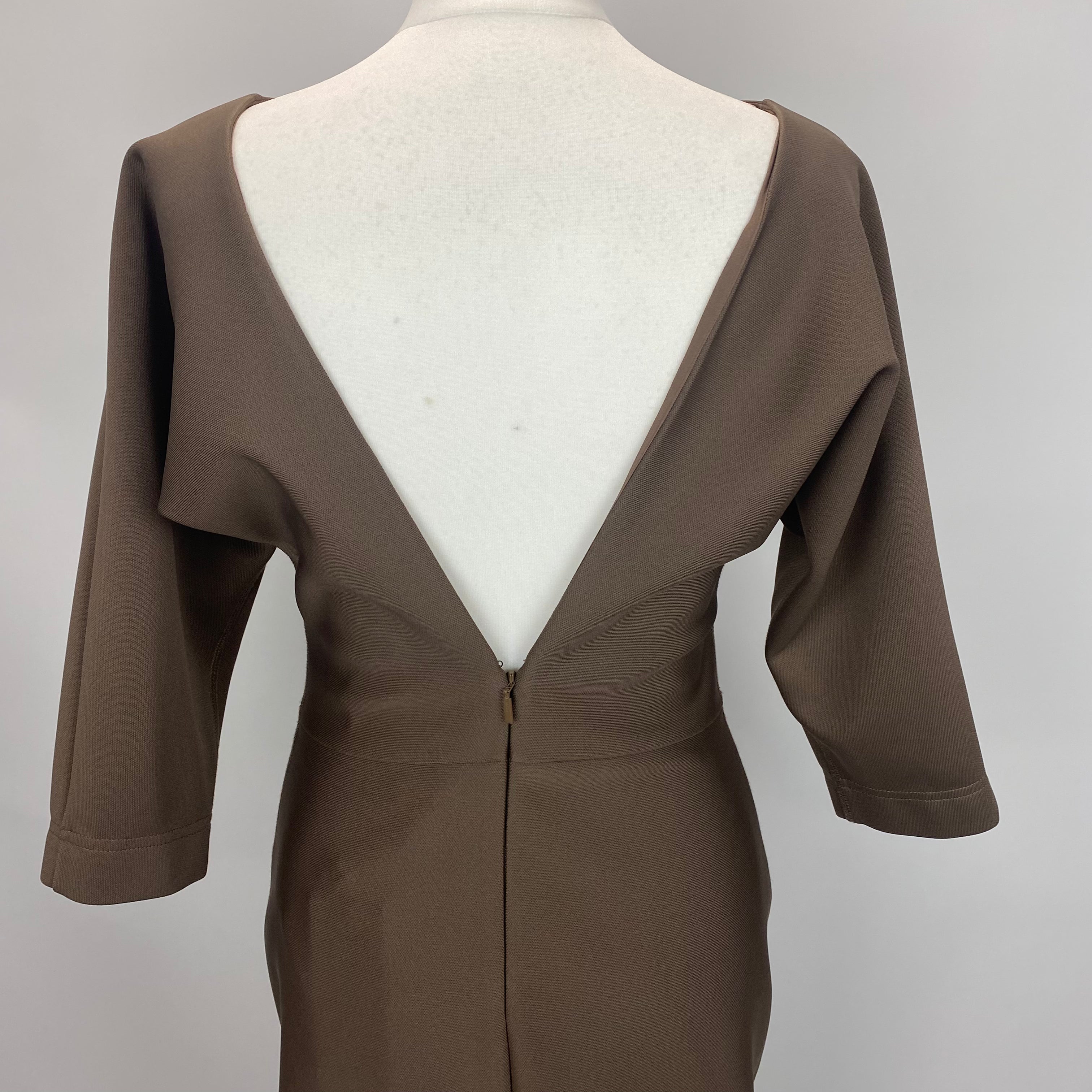 Fendi Brand New Taupe Stretch V Back Dress S