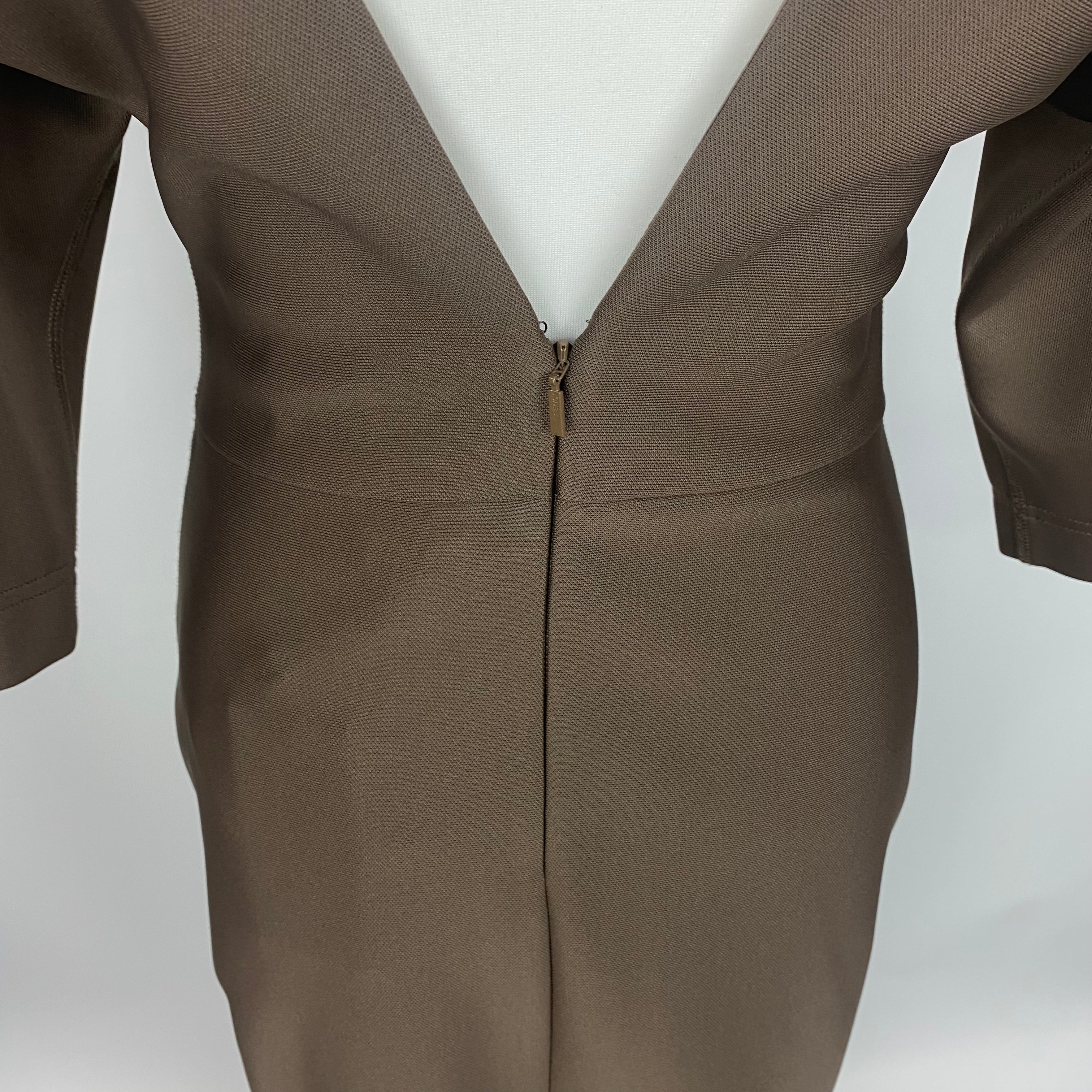 Fendi Brand New Taupe Stretch V Back Dress S