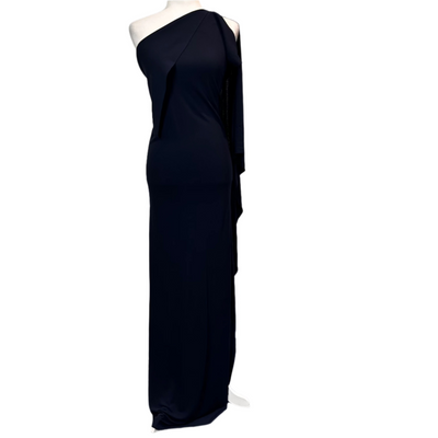 Roland Mouret Navy Silk Jersey One Shoulder Dress M