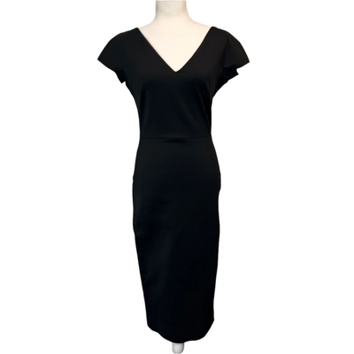 Victoria Beckham Black Stretch Cotton Zip Back Midi Dress S/M