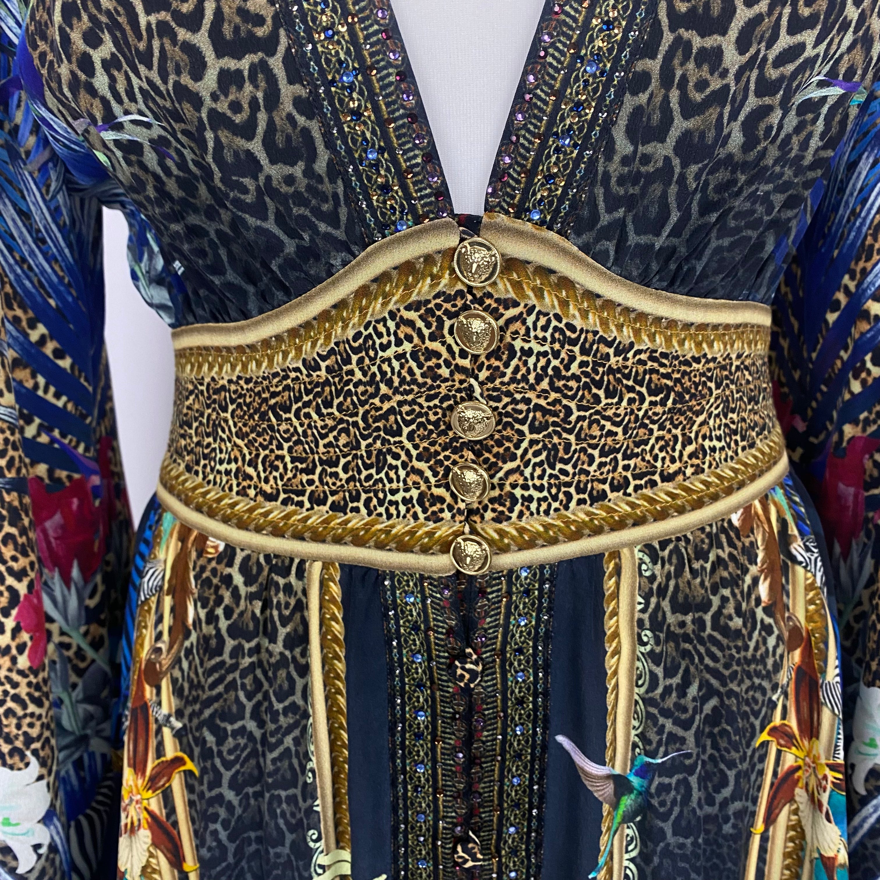 Camilla £878 Black Lily & Leopard Print Silk Maxi Dress XS