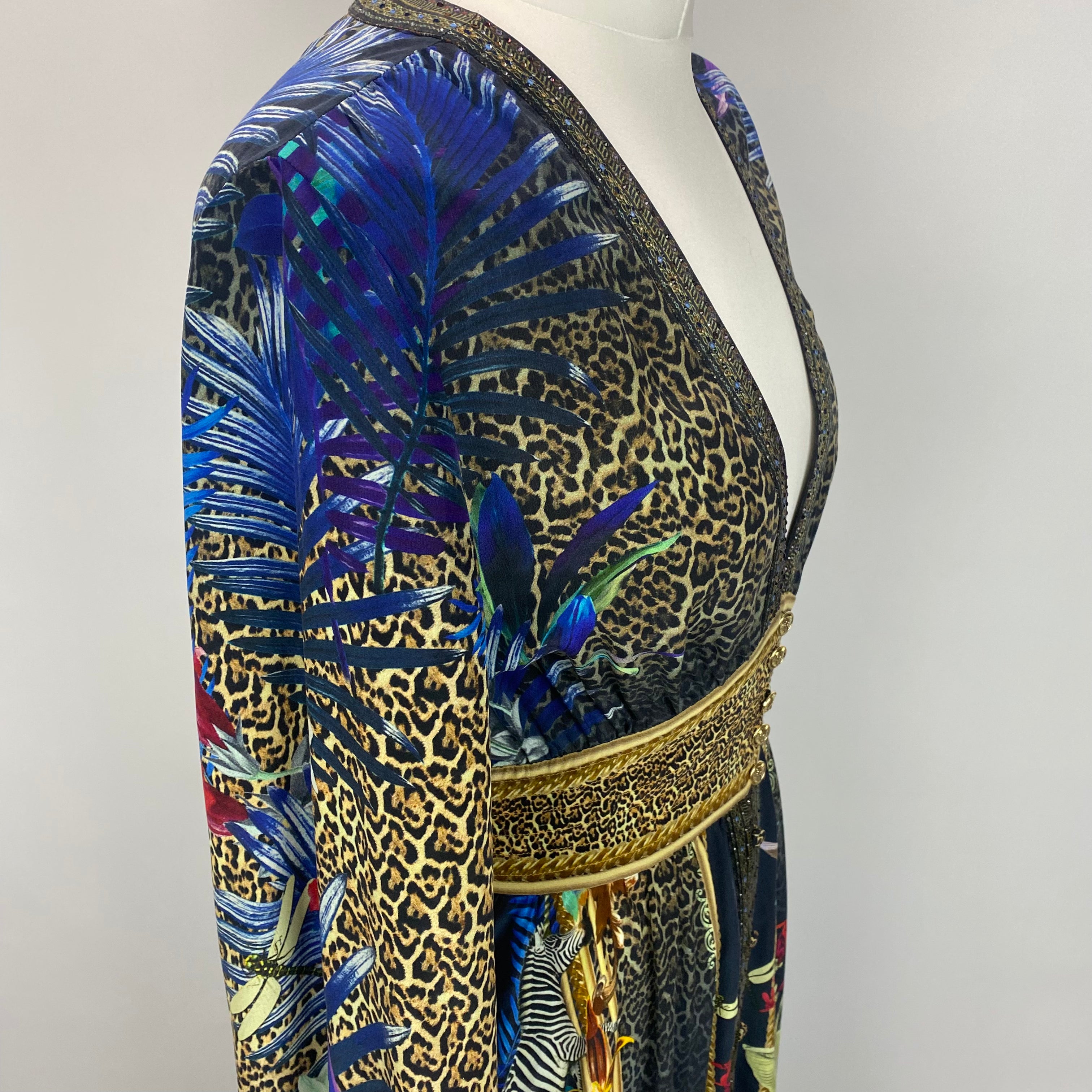 Camilla £878 Black Lily & Leopard Print Silk Maxi Dress XS