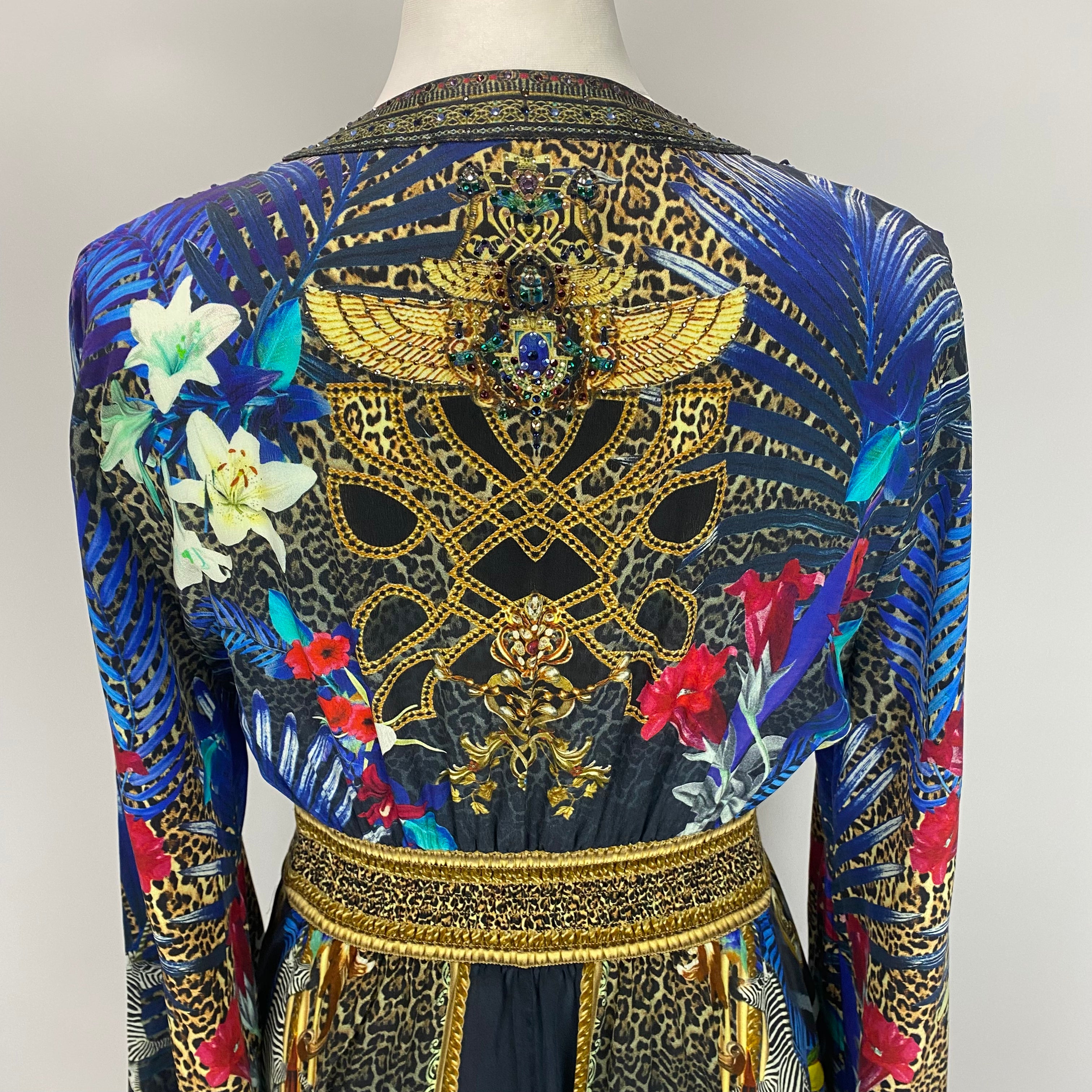 Camilla £878 Black Lily & Leopard Print Silk Maxi Dress XS