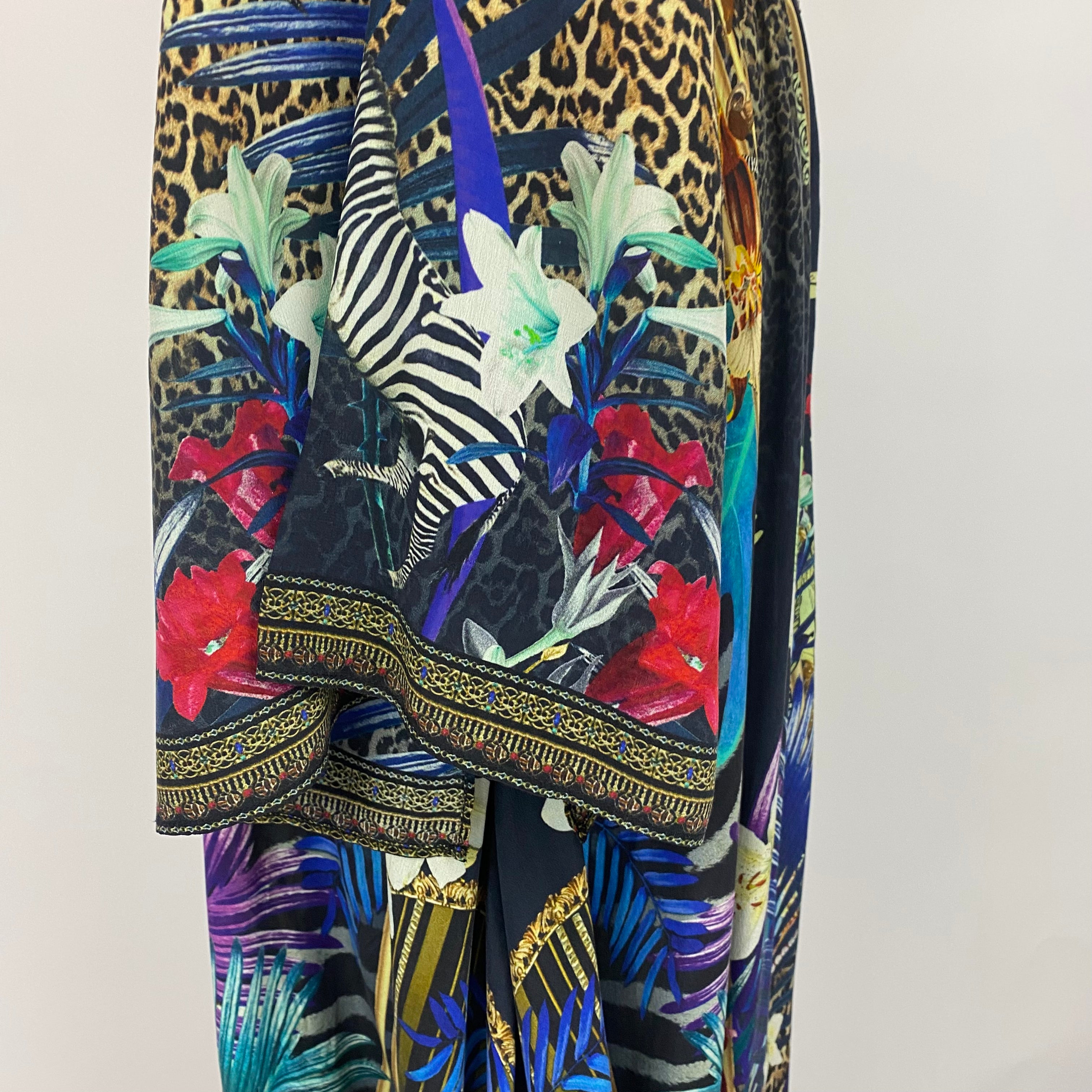 Camilla £878 Black Lily & Leopard Print Silk Maxi Dress XS