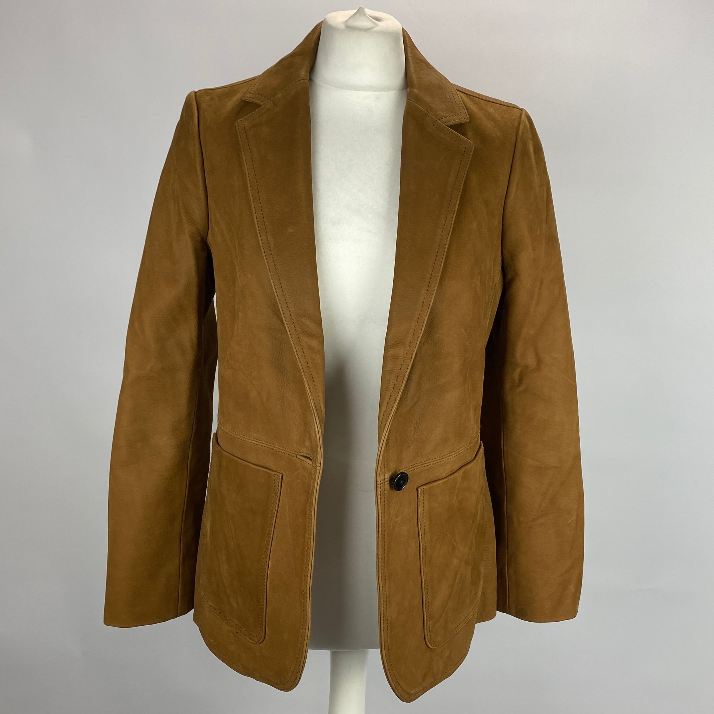Me&Em New £375 Camel Nubuck Leather Forever Blazer XS