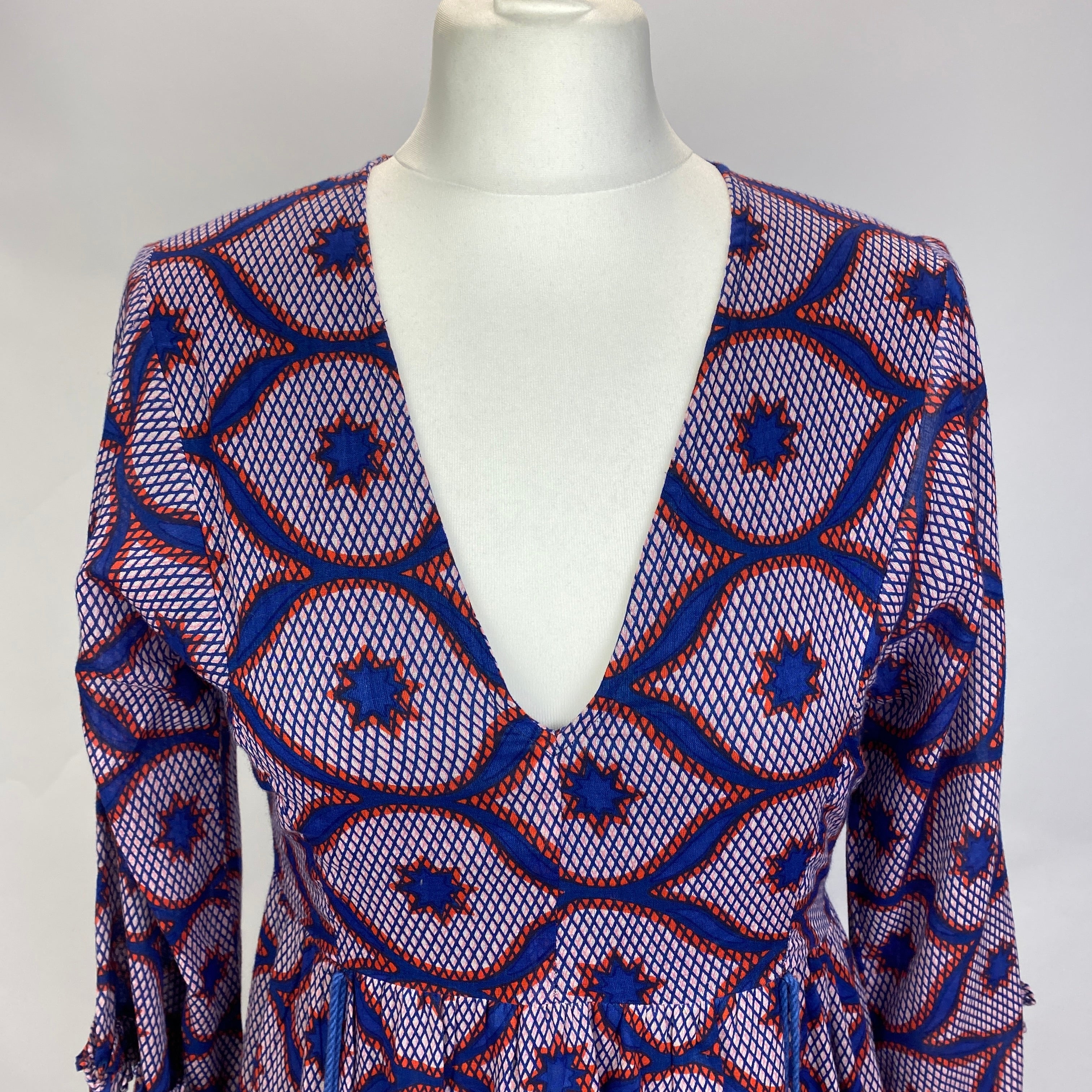 Bananjan New Indigo & Lilac Print Fine Cotton Maxi  Dress XS