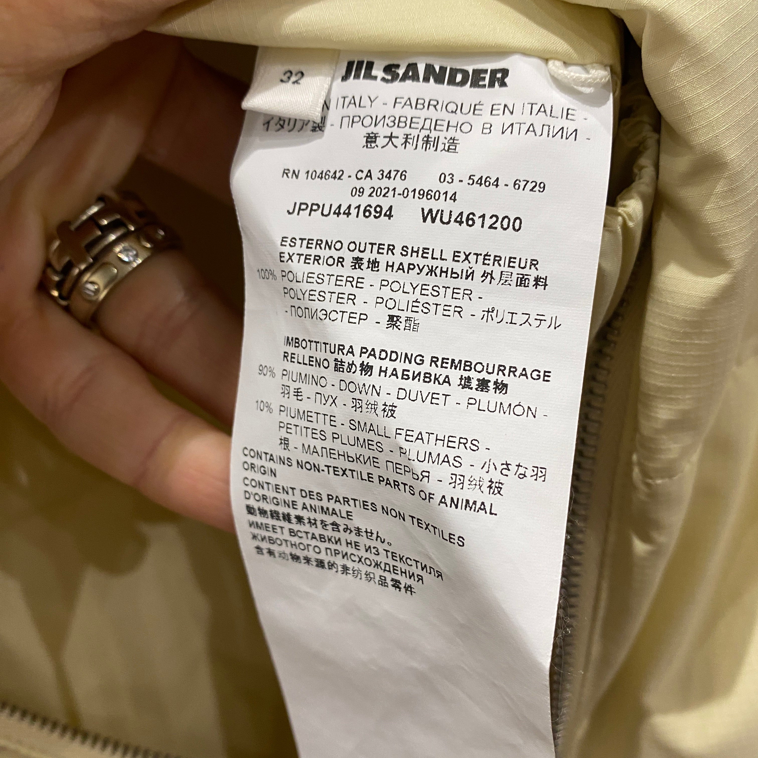 Jil Sander £1400 Vanilla Quilted Down Jacket XXS/XS/S/M