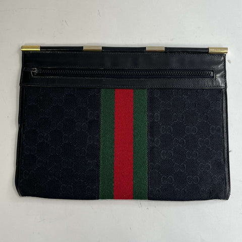 Gucci Vintage Black Monogram Canvas Clutch Bag