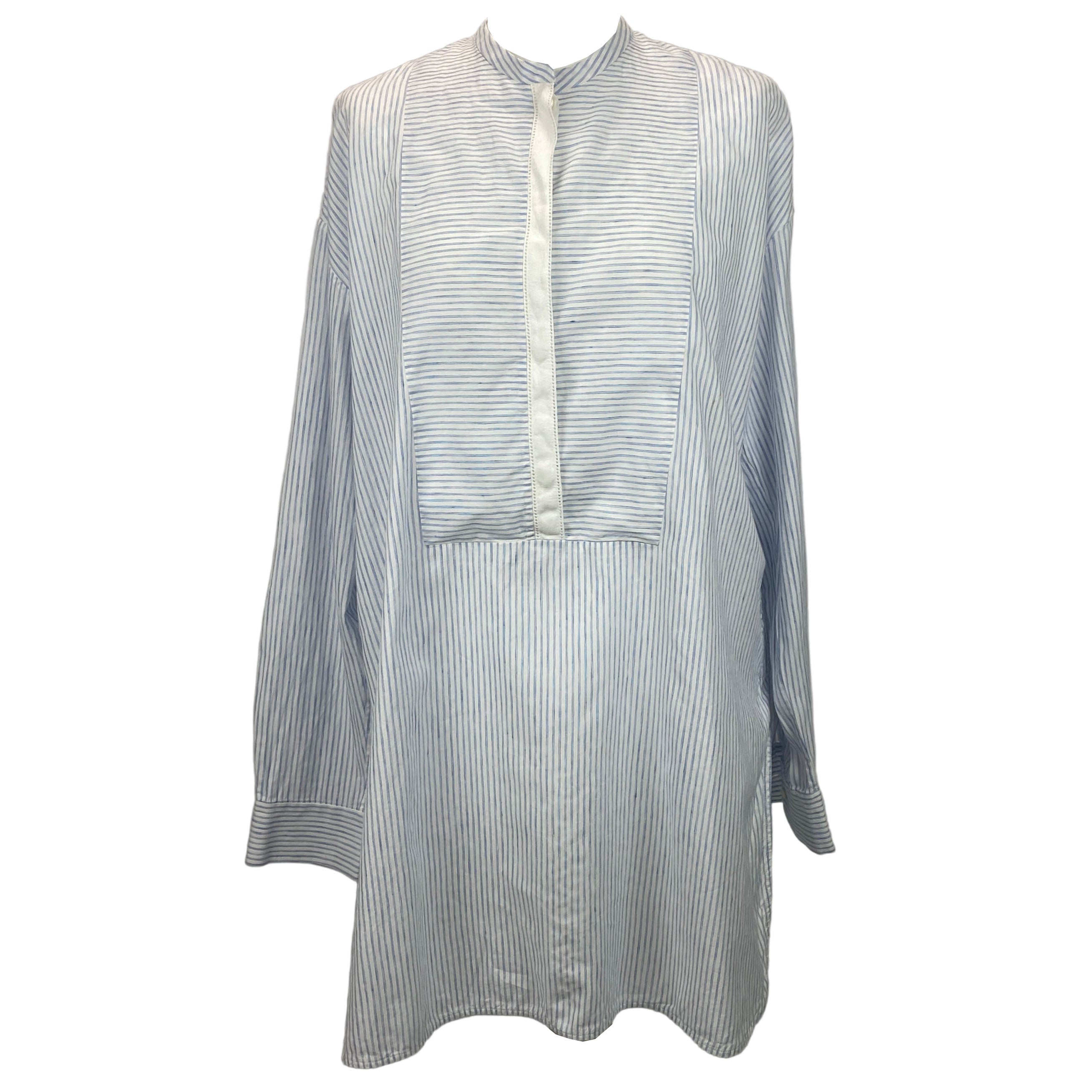 Loro Piana £1600 Blue & White Pinstripe Linen & Cotton Tunic XXL