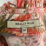 Really Wild £375 Pink Botanical Print Cotton Midi Dress S/M