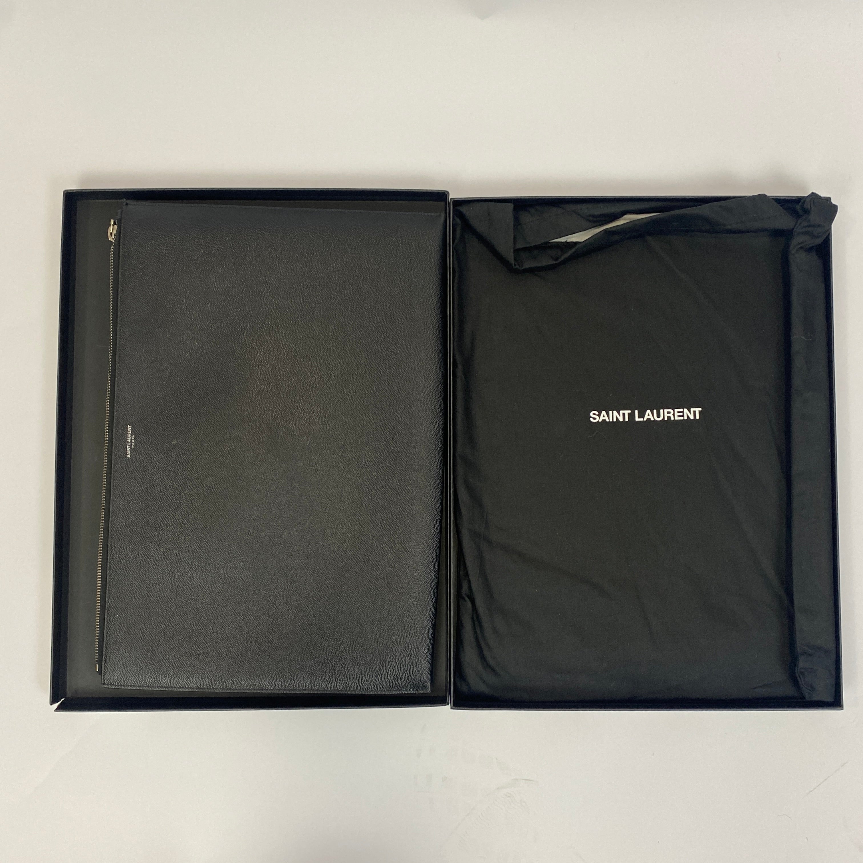 Saint Laurent Black Grain De Poudre Large Folio/Laptop Case