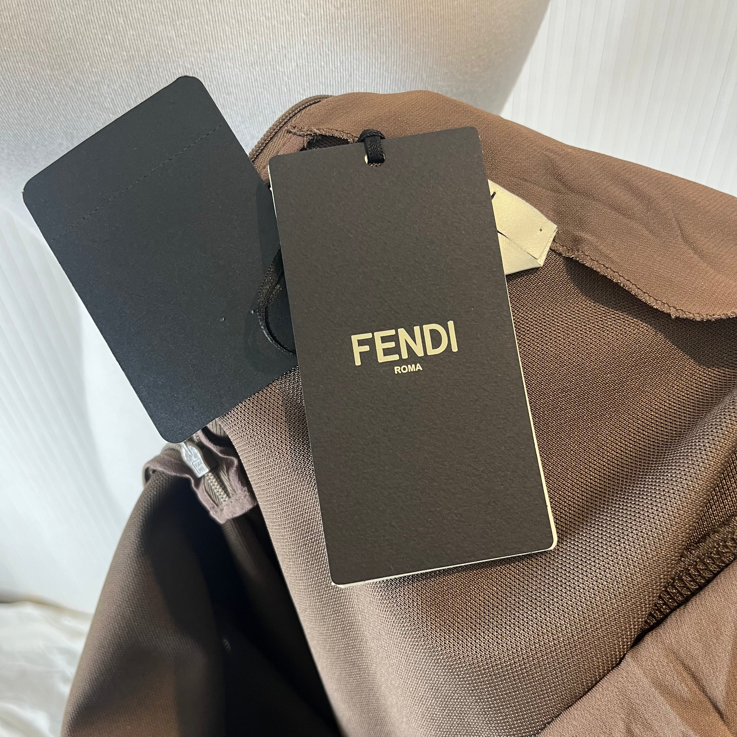 Fendi Brand New Taupe Stretch V Back Dress S