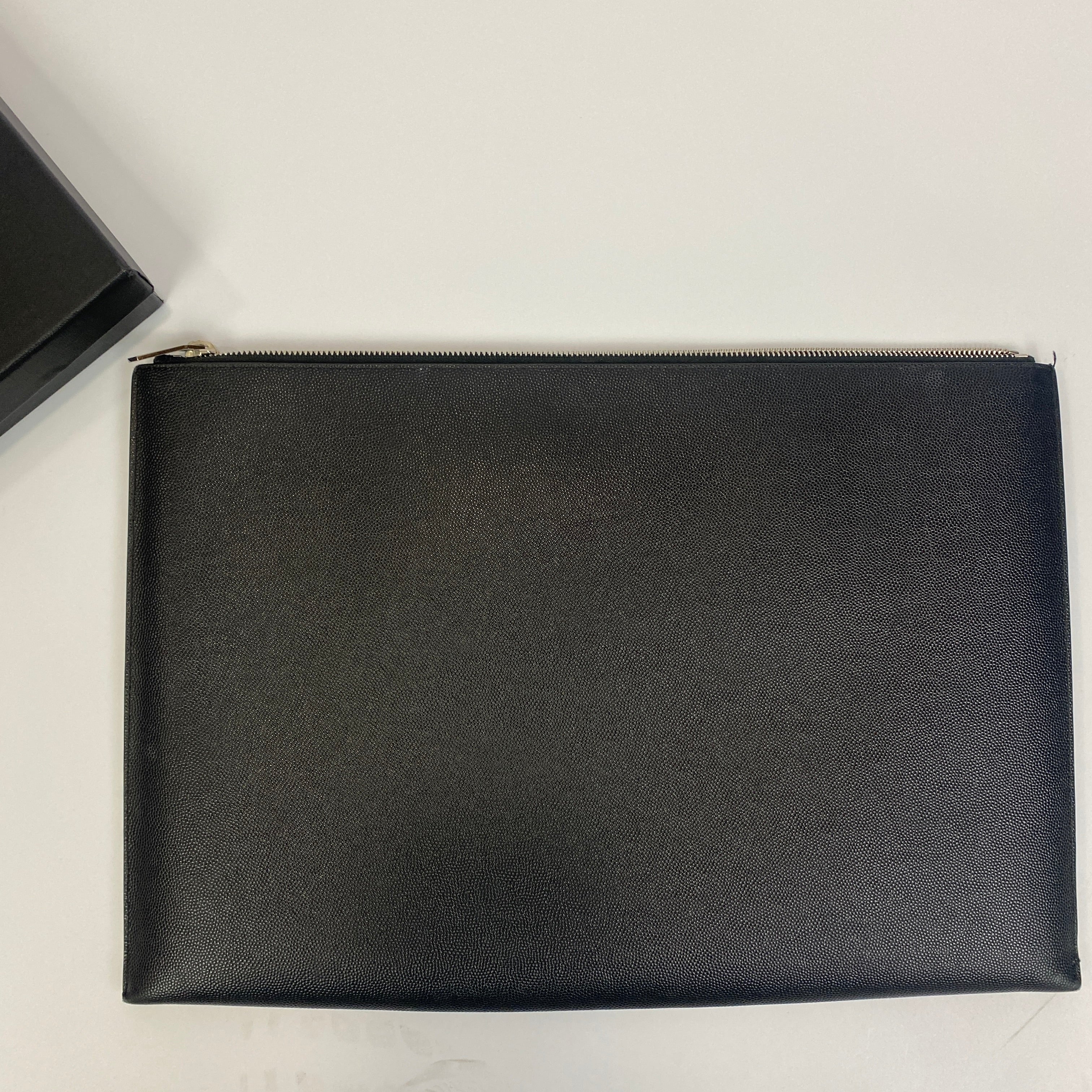 Saint Laurent Black Grain De Poudre Large Folio/Laptop Case