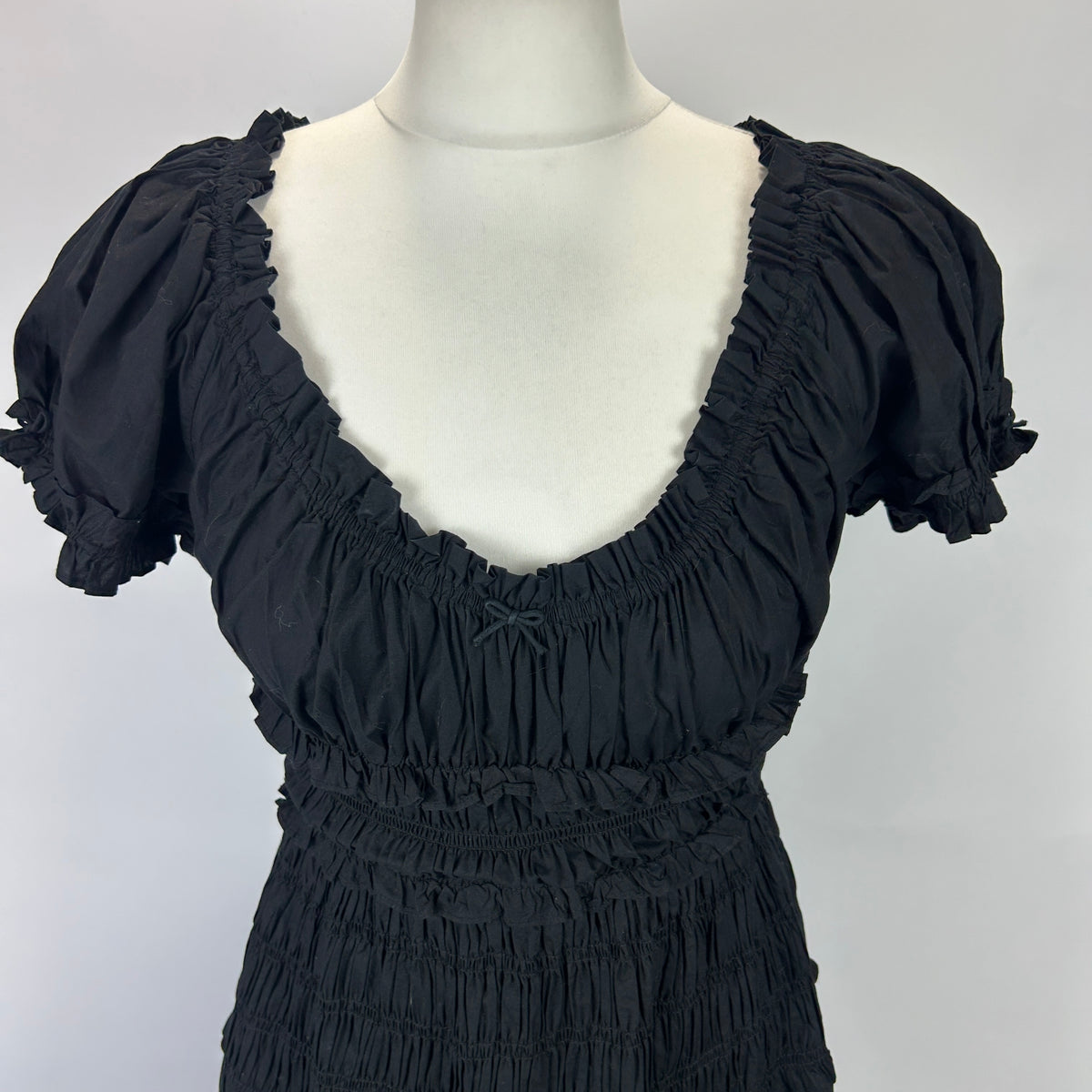 Doen £270 Black Cotton Shirred Waist Quinn Dress XS