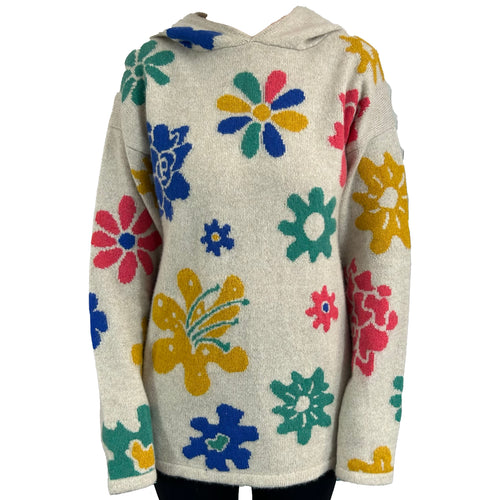 The Elder Statesman £1655 Floral Cashmere Hooded Knit Sweater S