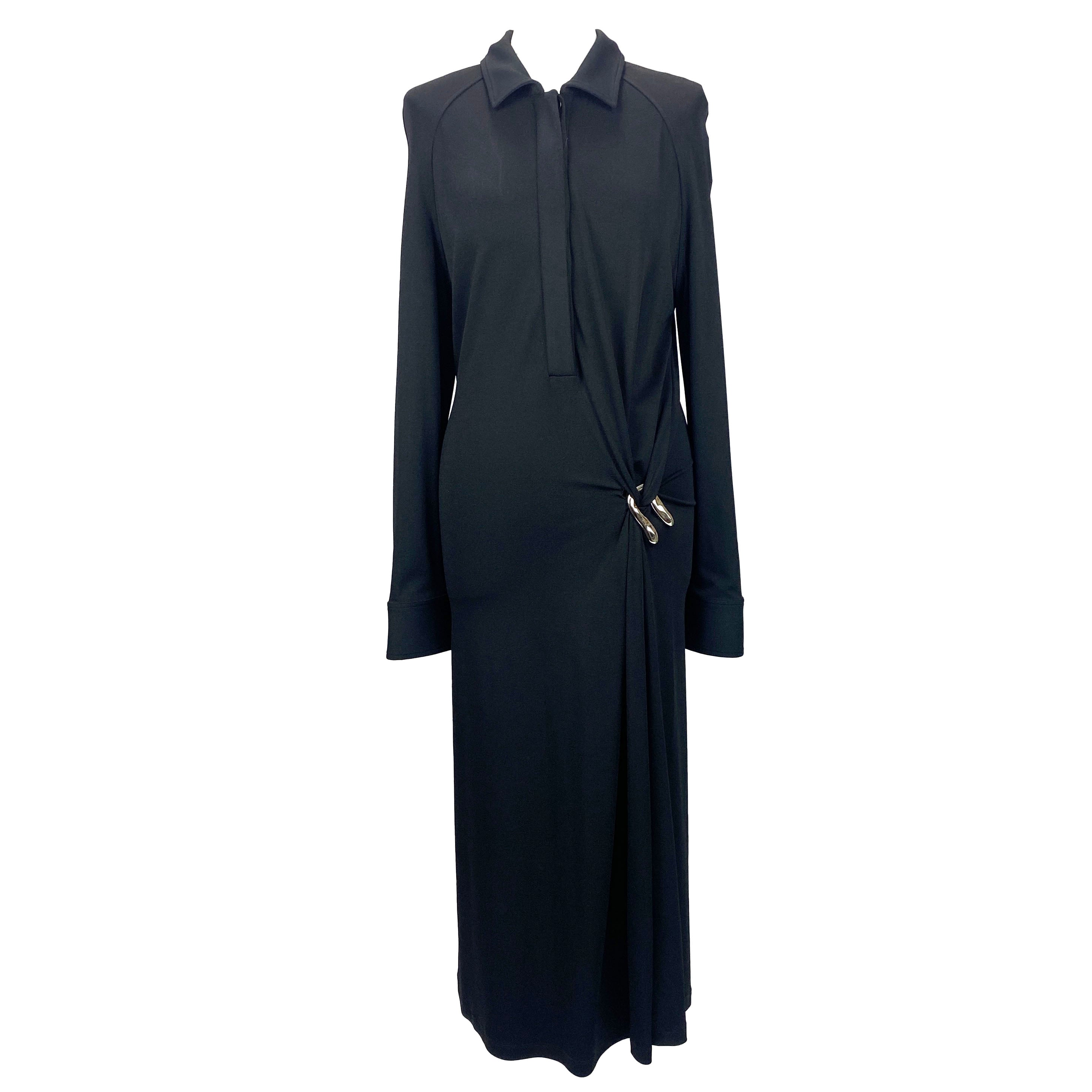Bottega Veneta £2570 Black Knit Jersey Polo Maxi Dress M