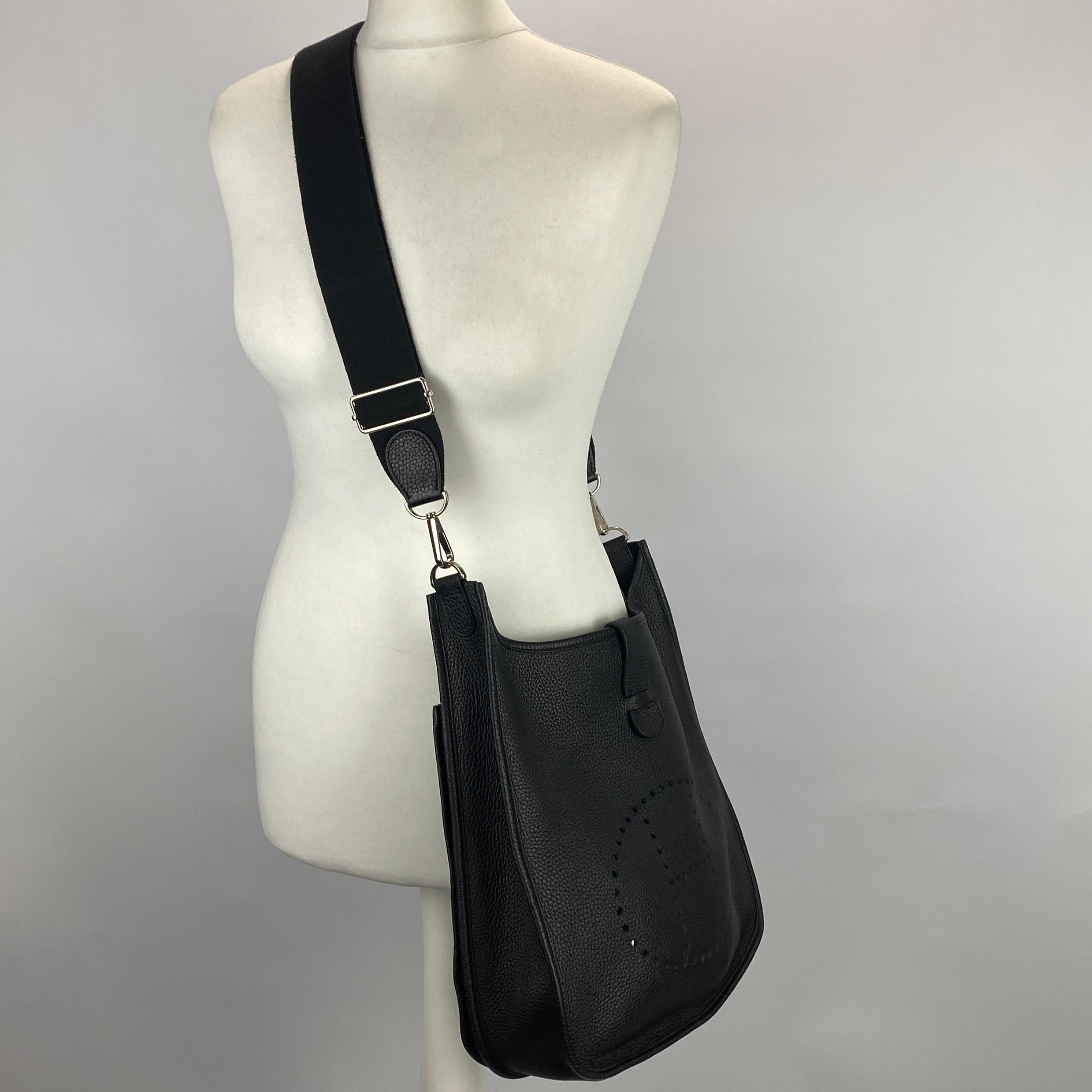 Hermes Evelyne GM 33 Black Clemence Leather Cross Body Bag