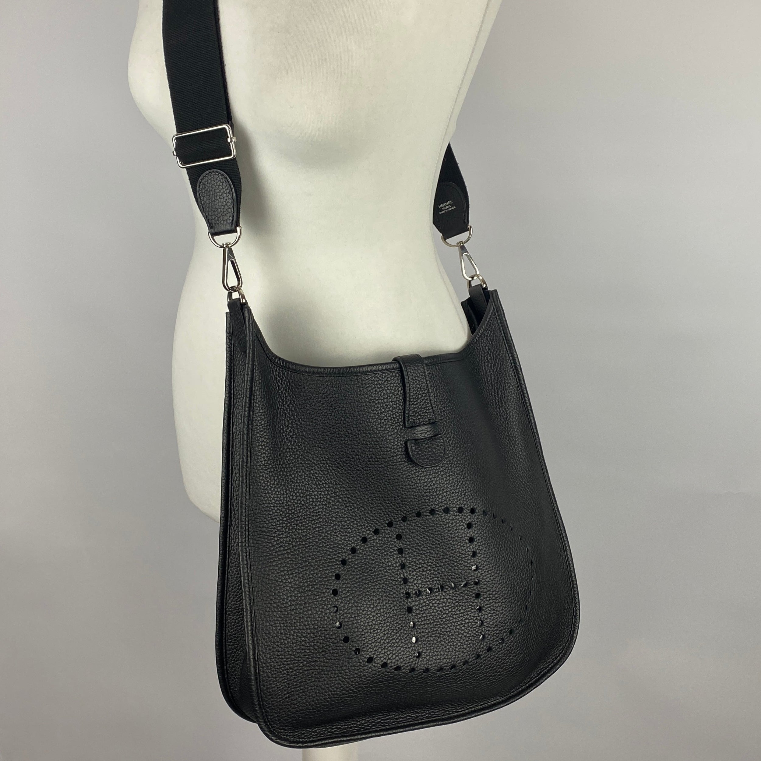 Hermes Evelyne GM 33 Black Clemence Leather Cross Body Bag