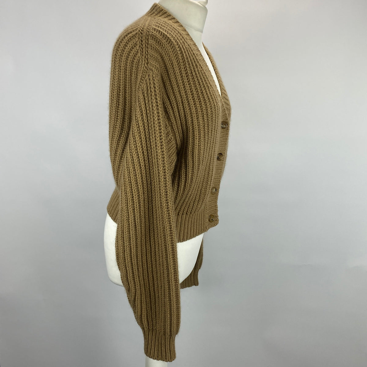 Prada Camel Super Chunky Rib Knit Cashgora Cardigan XS-M