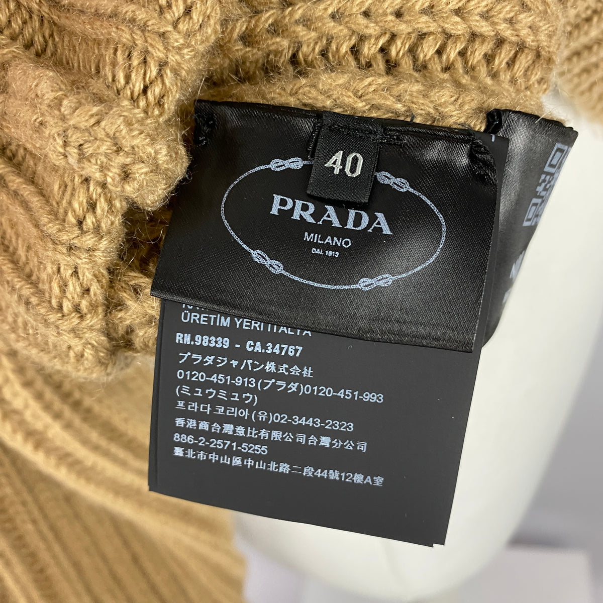 Prada Camel Super Chunky Rib Knit Cashgora Cardigan XS-M