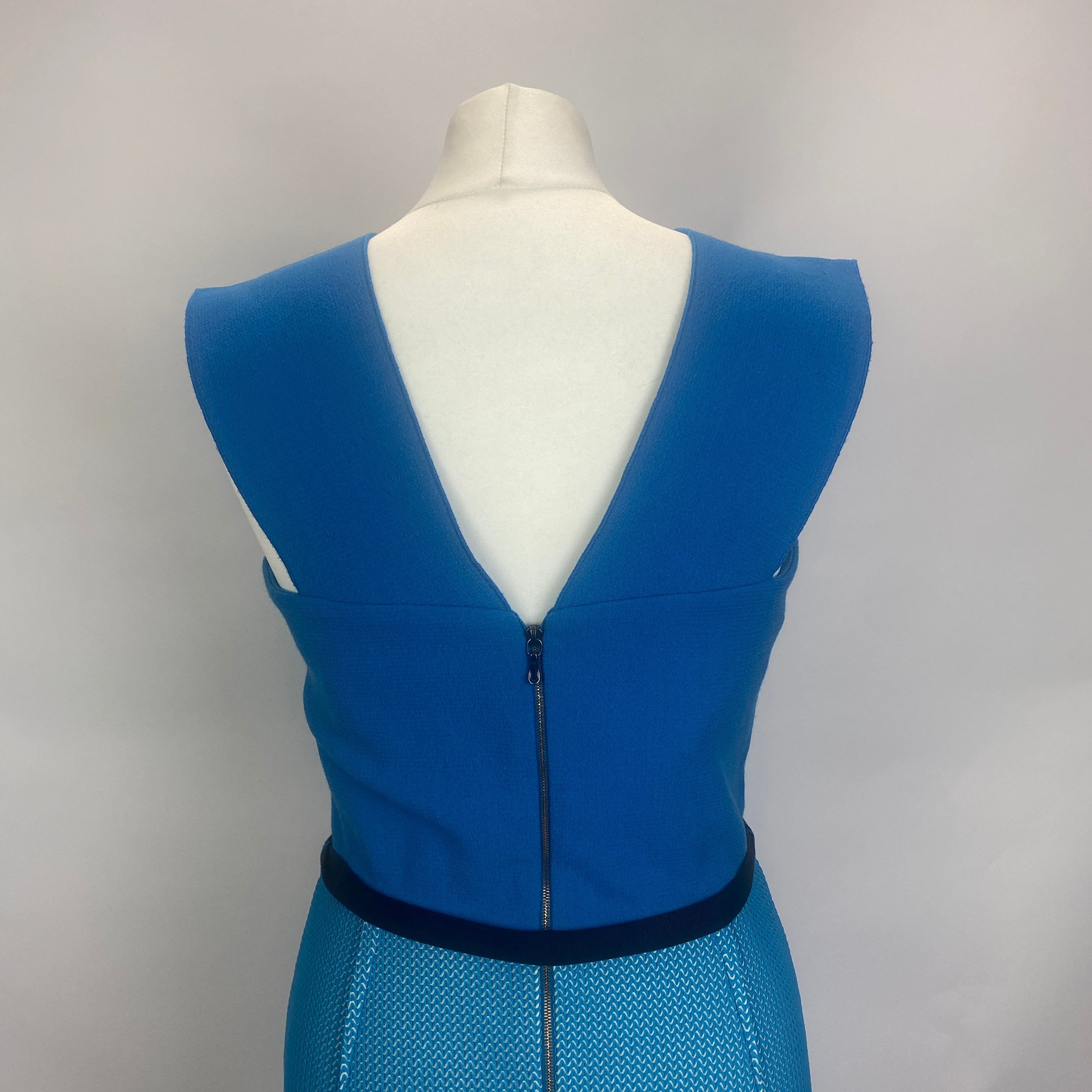 Roland Mouret Sky Blue Textured Wool Crepe Origami Shift Dress M