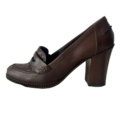 Bottega Veneta Brown Intrecciato Loafer Heels 37