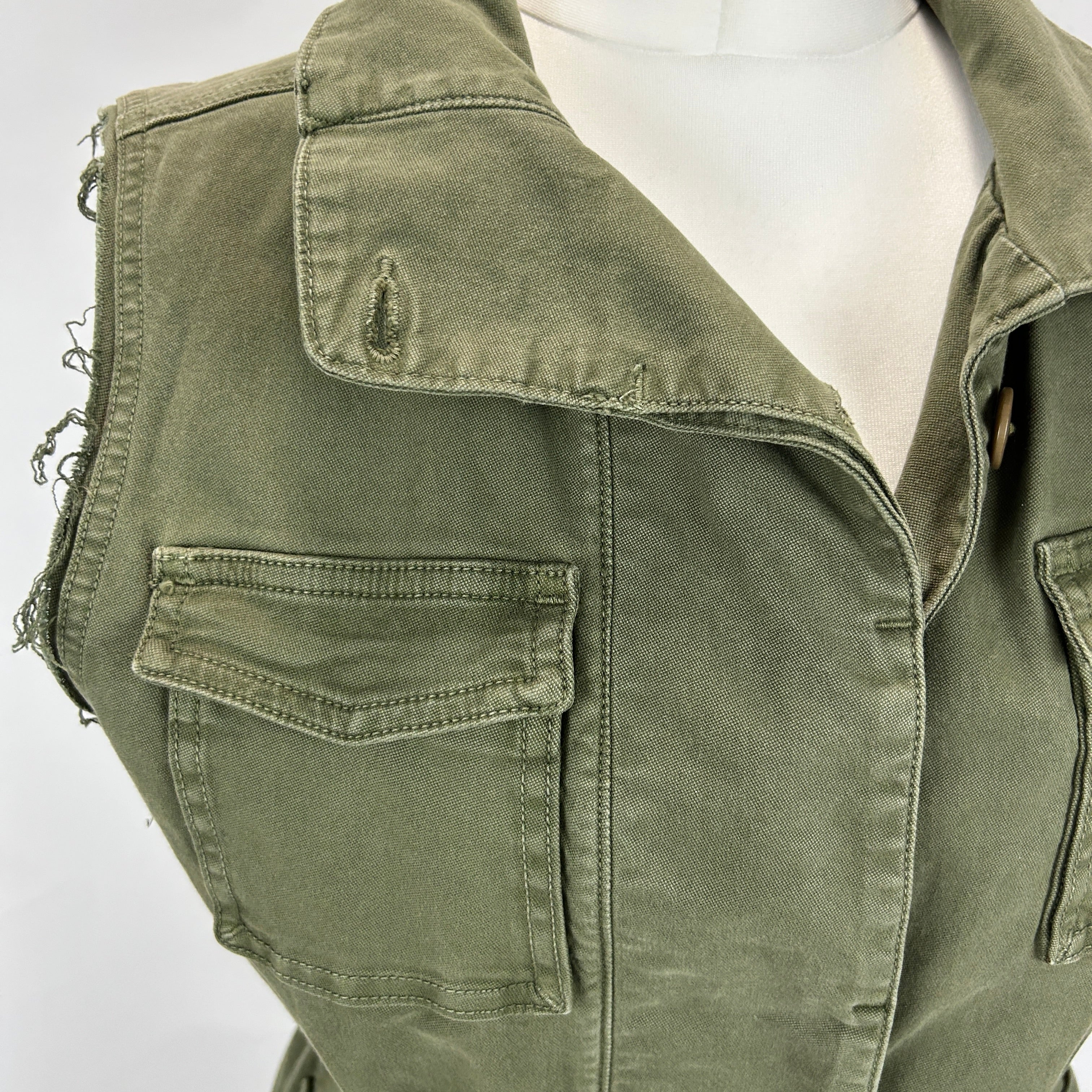 J Brand New Olive Drill Cotton Drawstring Safari Gilet S