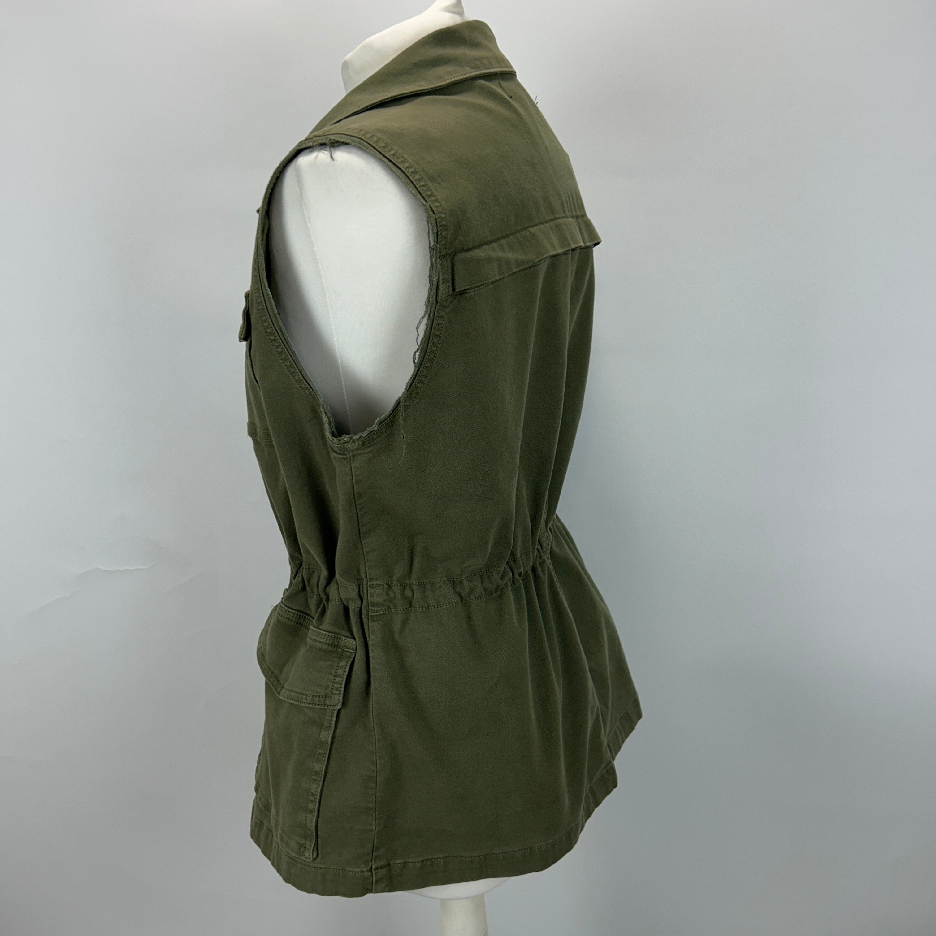 J Brand New Olive Drill Cotton Drawstring Safari Gilet S