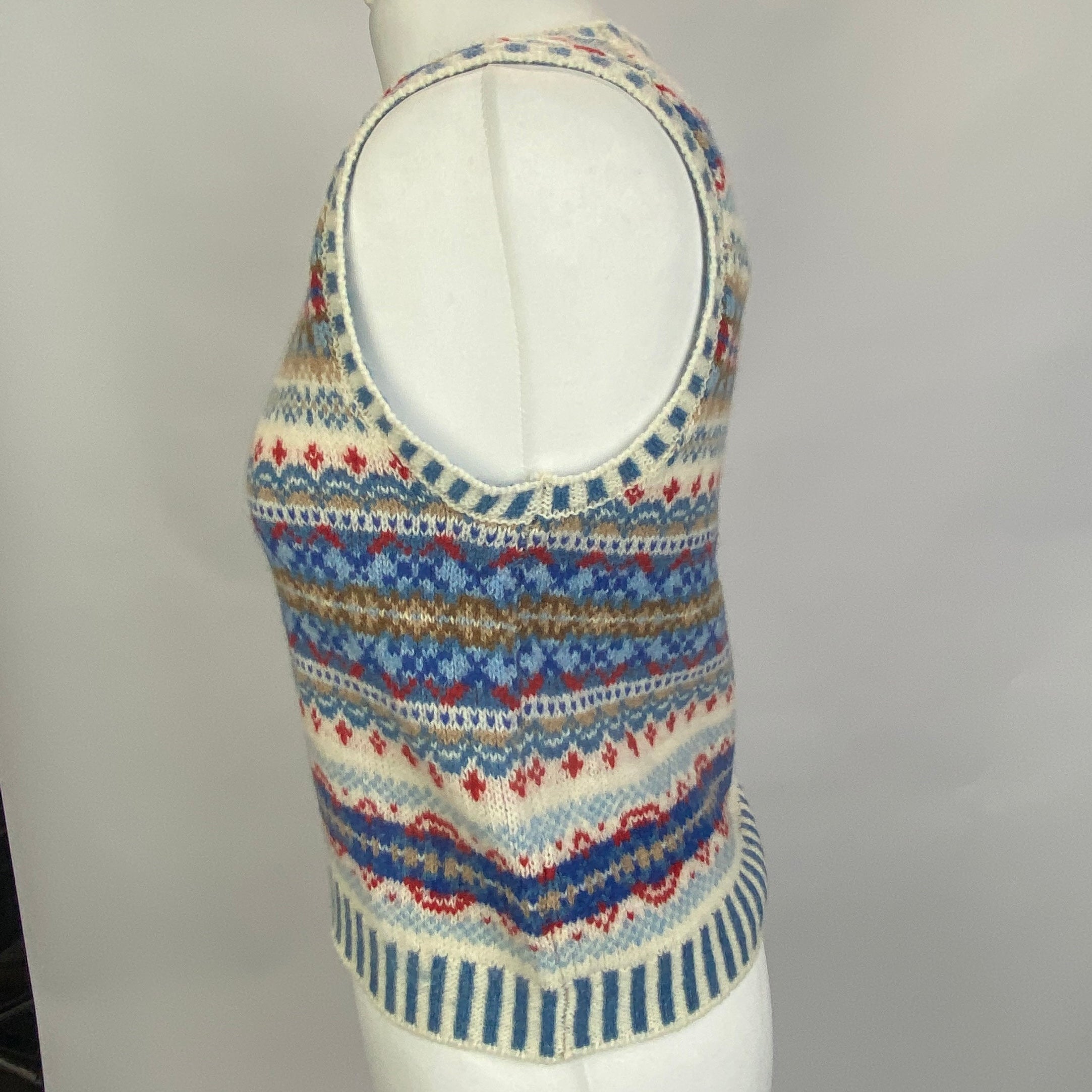 Eribe Blue & Ivory Fairisle Knit Wool Sweater Vest XS